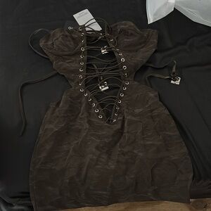 Elegant Brown Lace-Up Dress